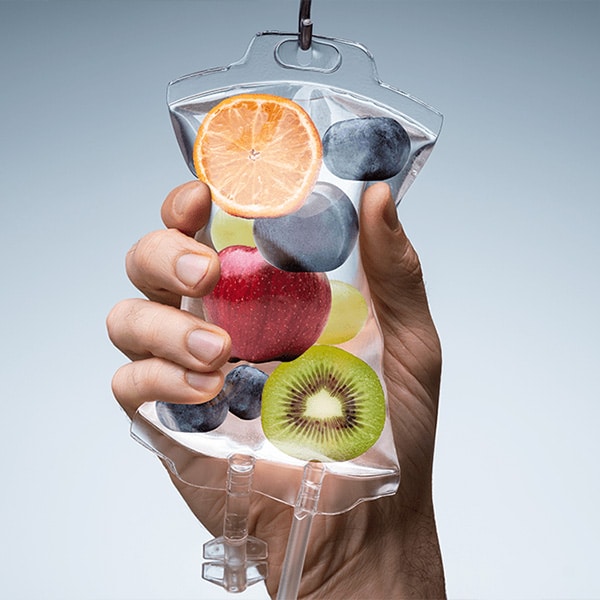 iv therapy infusion bag filled with fruit