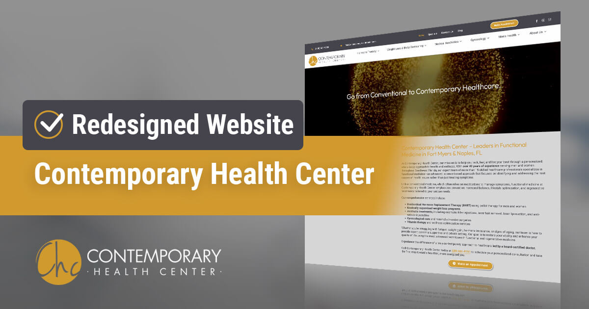 Redesigned website for function medicine clinic Contemporary Health Center in Fort Myers and Naples, FL